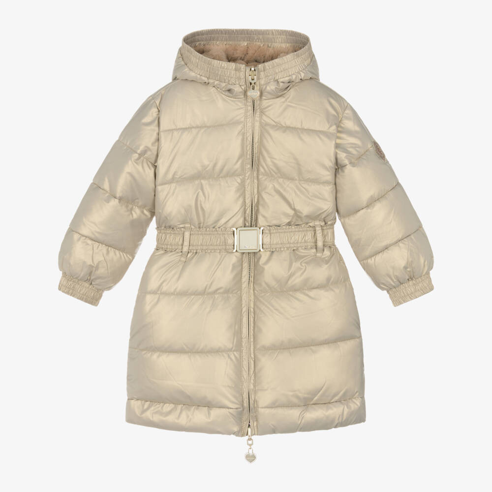 Girls Gold Sheen & Beige Faux Fur Reversible Coat | Childrensalon
