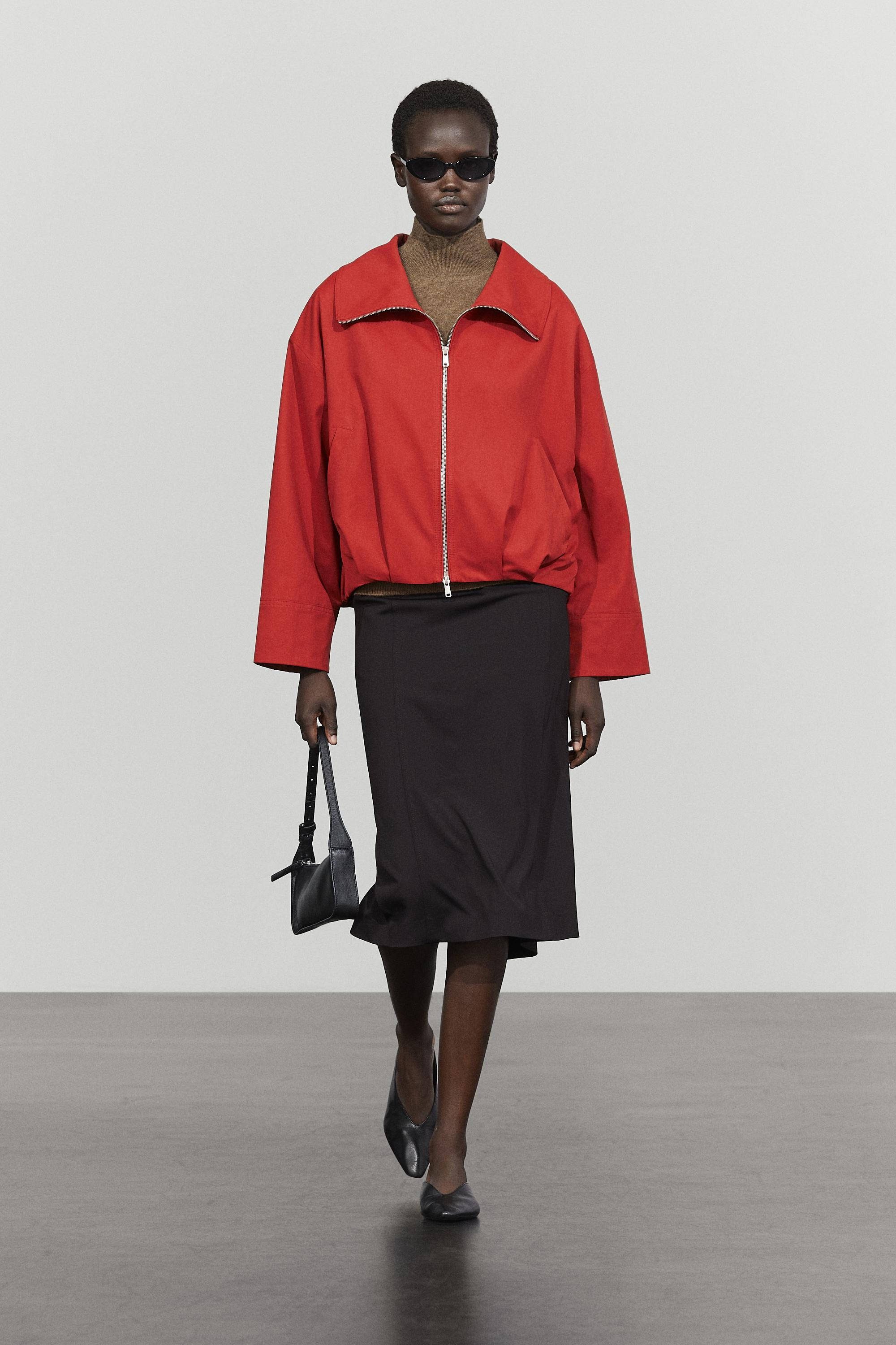 Cotton blend gathered bomber jacket | Massimo Dutti UK