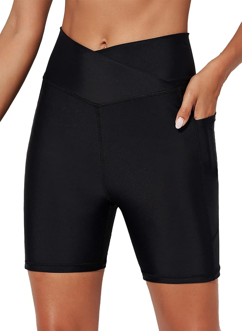 Aleumdr 5" Swim Shorts for Women High Waisted Tummy Control Board Shorts Swim Bottoms with Pocket... | Amazon (US)