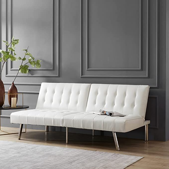 Tufted Split Back Futon Sofa by Naomi Home Faux Leather/White | Amazon (US)