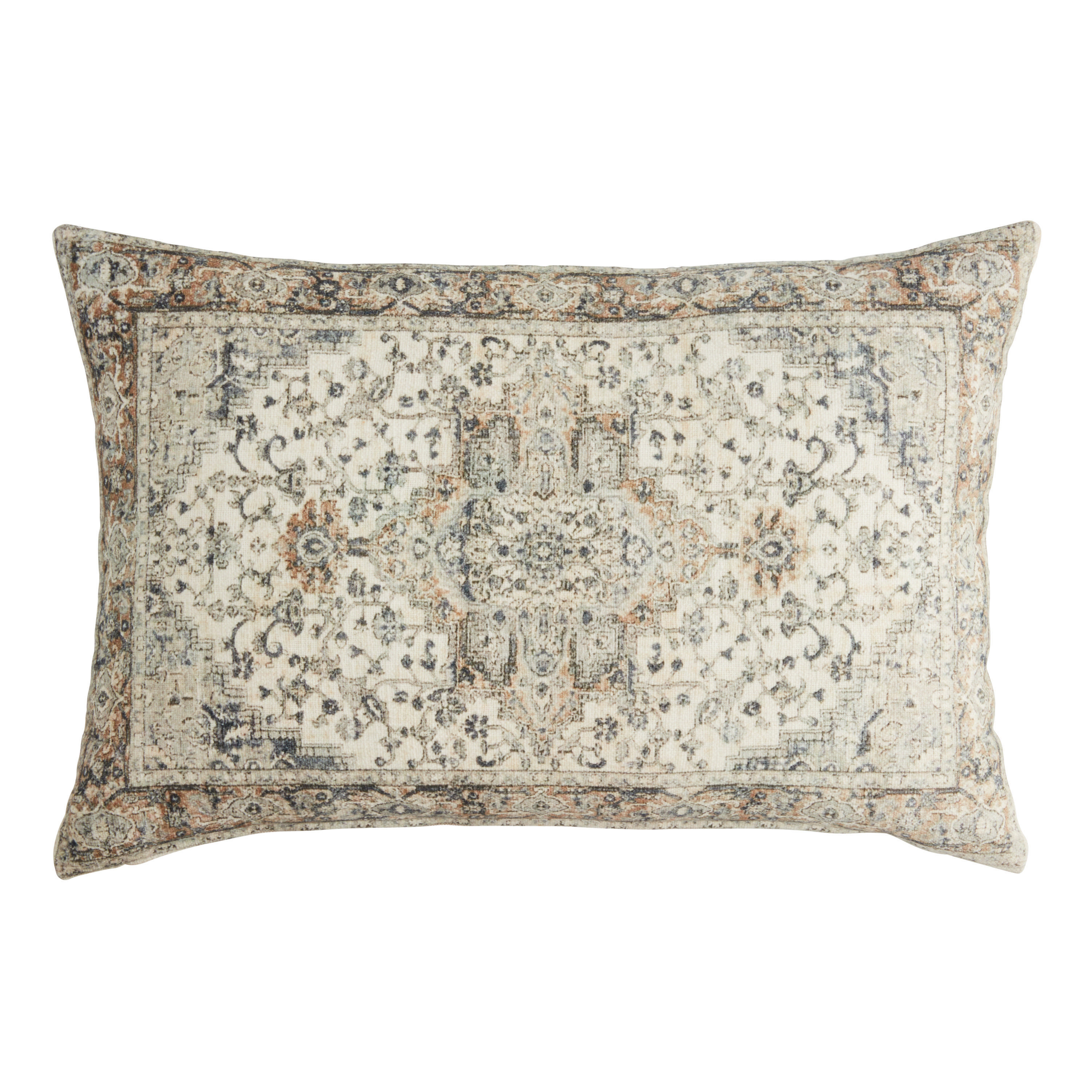 Taupe Distressed Rug Print Lumbar Pillow | World Market