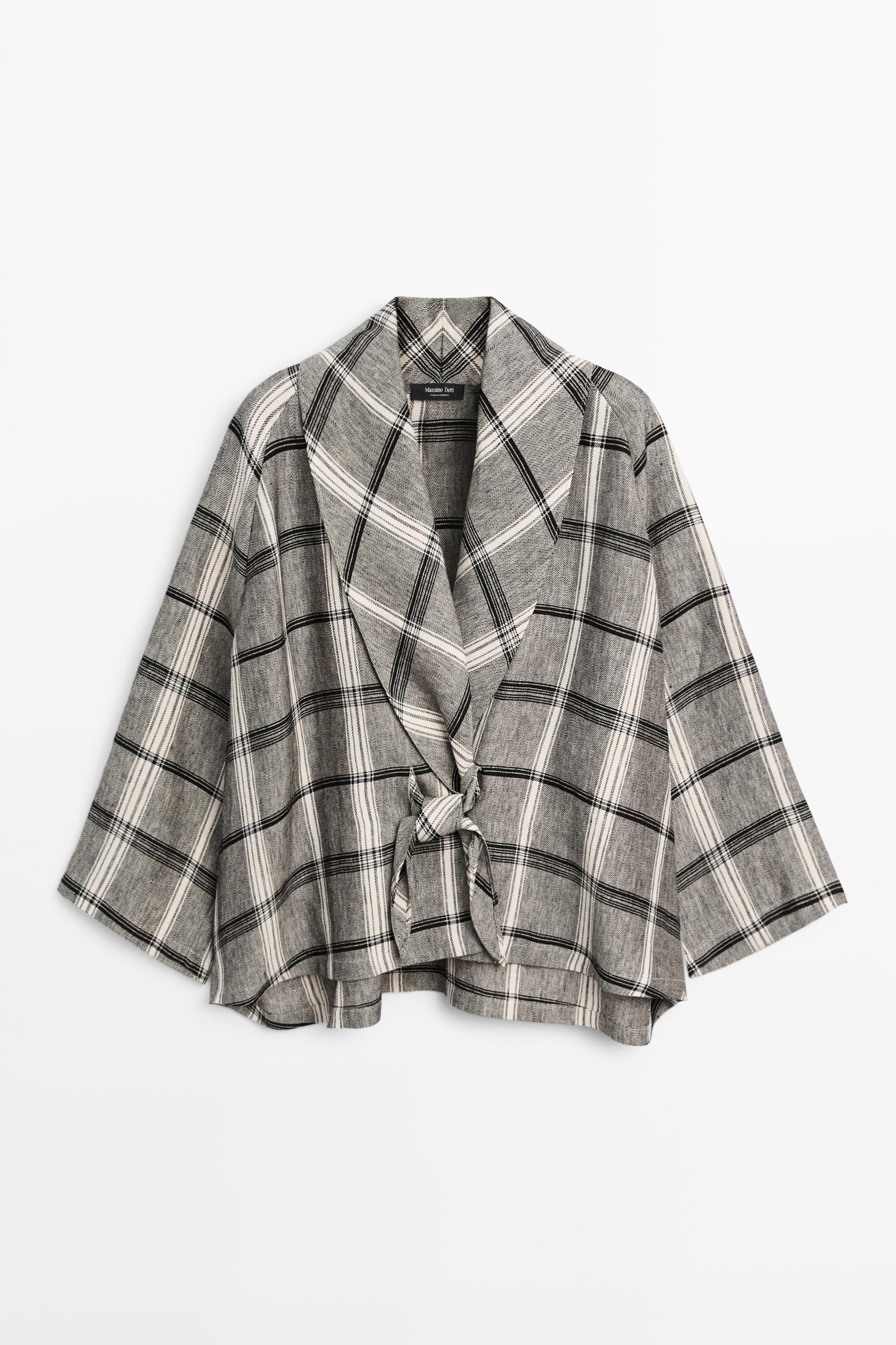 Check tie-detail overshirt | Massimo Dutti UK