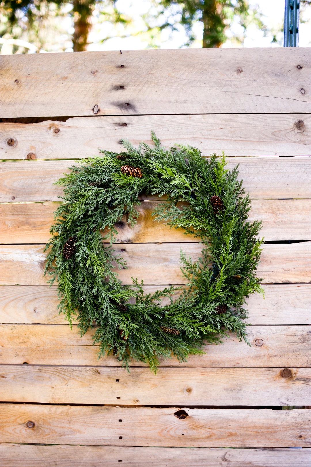 Artificial Cedar Wreath, faux cedar wreath, simple holiday wreath, fall wreath, Christmas cedar w... | Etsy (US)