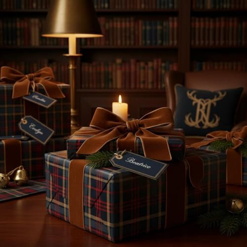 Plaid Wrapping Paper Roll, Vintage Tartan Christmas Gift Wrap, Preppy Luxury Holiday and Baby Gift Wrap | Amazon (US)