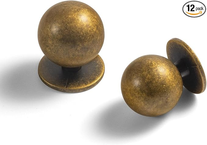 Set of 12 -Sleek Round Antique Brass Cabinet Knobs - Retro and Minimalist Hardware for Stylish Ho... | Amazon (US)