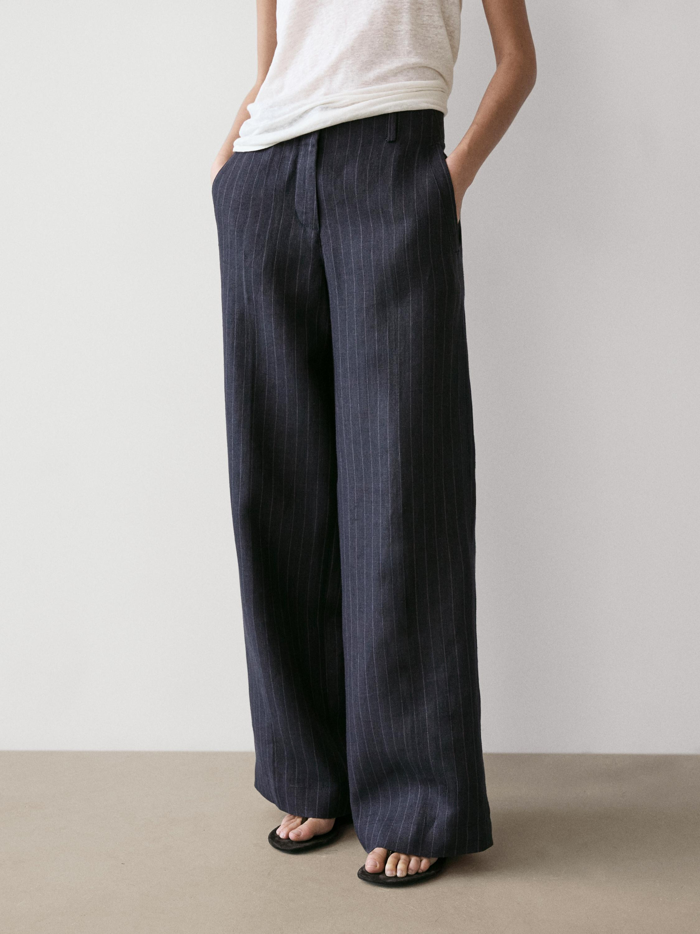 Wide-leg pinstripe linen trousers | Massimo Dutti US