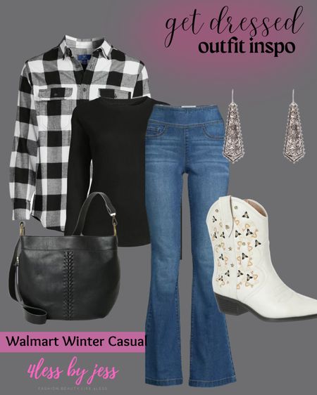Walmart outfit idea featuring my fave pull on flare jeans on sale! The purse and boots are also on sale! 
Western inspired outfit idea 
Country music concert outfit idea 

#LTKstyletip #LTKsalealert #LTKshoecrush