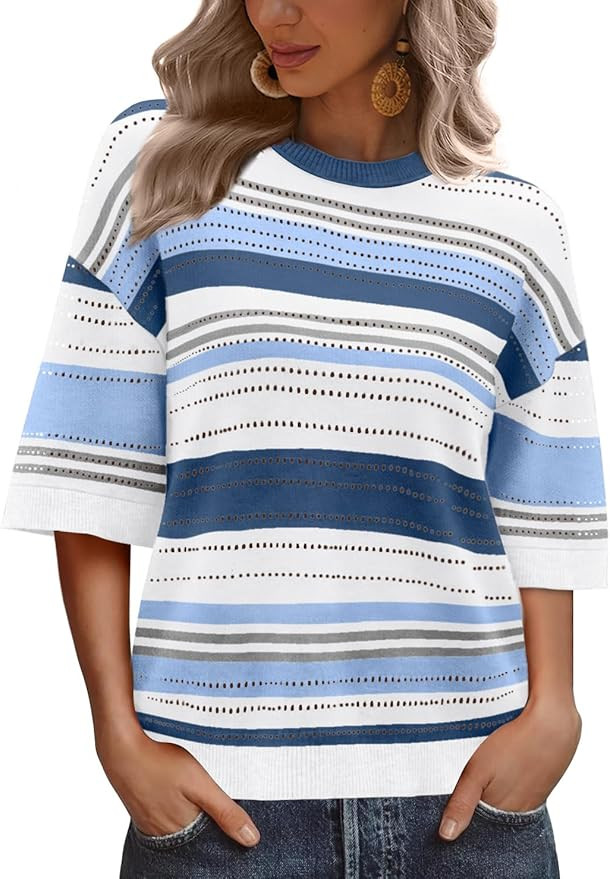 XIEERDUO Womens Half Sleeve Sweater Knit Crochet Blouses Tops 2026 Spring Summer Fashion Clothing... | Amazon (US)