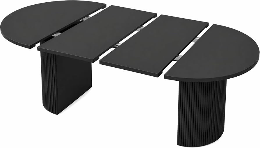 Extendable Table Round to Oval Dual Pedestal Matte Black 3Pos | Amazon (US)