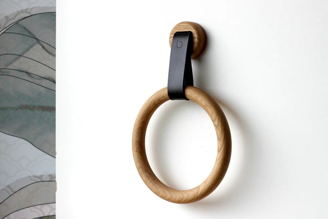 Wood Towel Holder Ring Oak - Wood Wall Hook Eco Friendly Bathroom Decor Minimal Wooden Hooks for ... | Etsy (US)