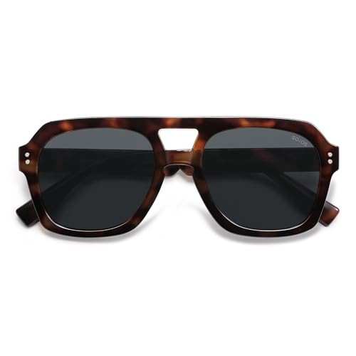 SOJOS Retro Thick Polarized Aviator Sunglasses for Women Men, Large Trendy Bold Square Pilot Shades SJ2385, Dark Tortoise/Grey | Amazon (US)