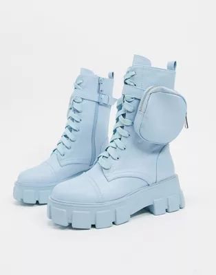 Public Desire Intention chunky calf boot with pouch in pastel blue | ASOS (Global)