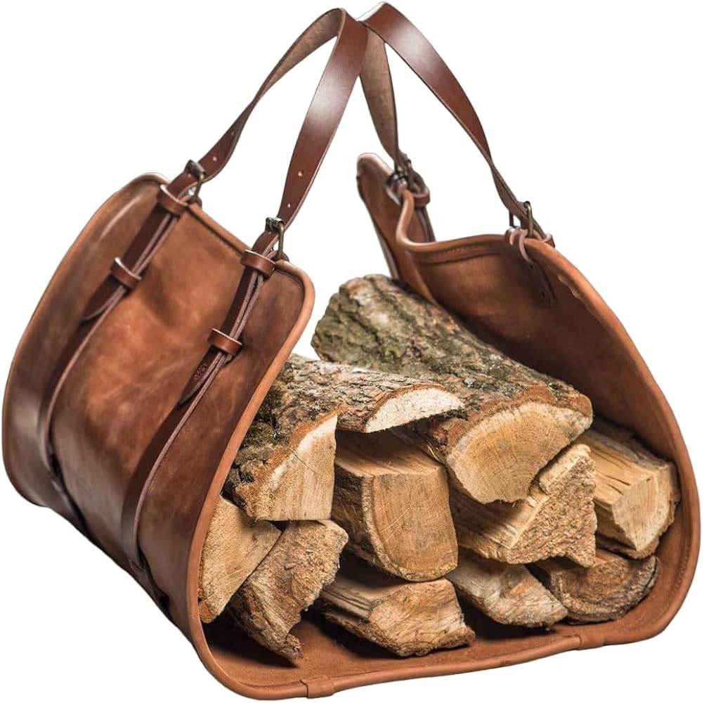 DarkRabbit Leather Firewood Carrier, Cabin Wood Log Carrier, Large Log Tote Bag for Fireplace, Ca... | Amazon (US)