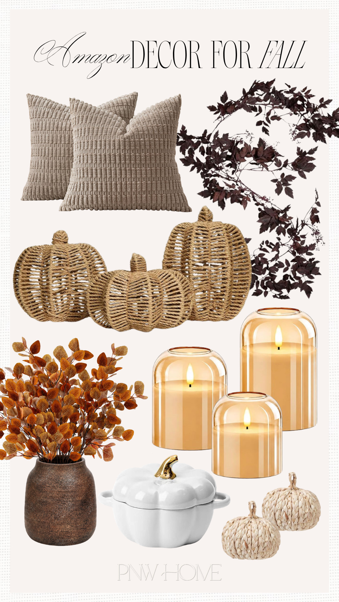 Fall decor finds I'm loving from Amazon!

Fall home, fall accents, home decor, home accents, neutral throw pillows, tan accent pillows, light brown pillows, fall garland, burgundy leaf garland, fall stems, fall florals, orange stems, brown vase, woven pumpkins, pumpkin decor, mini pumpkins, battery operated candles, fall candles, pumpkin bowl, soup bowl, pumpkin baking dish 

 #LTKSeasonal #LTKHome