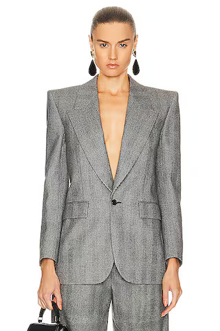 Saint Laurent Tailored Blazer in Noir Craie | FWRD | FWRD 