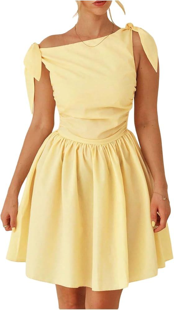 MakeMeChic Women's Spring Dress Outfit Spring Outfits 2026 Yellow Mini Dress Spring Mini Dress | Amazon (US)