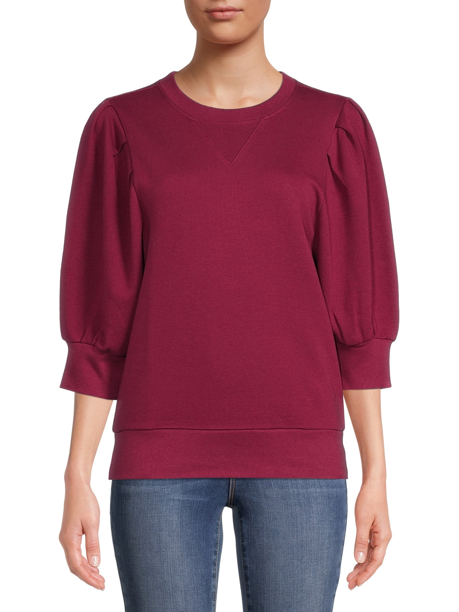 Time and Tru Women's Puff Sleeve Sweatshirt - Walmart.com | Walmart (US)
