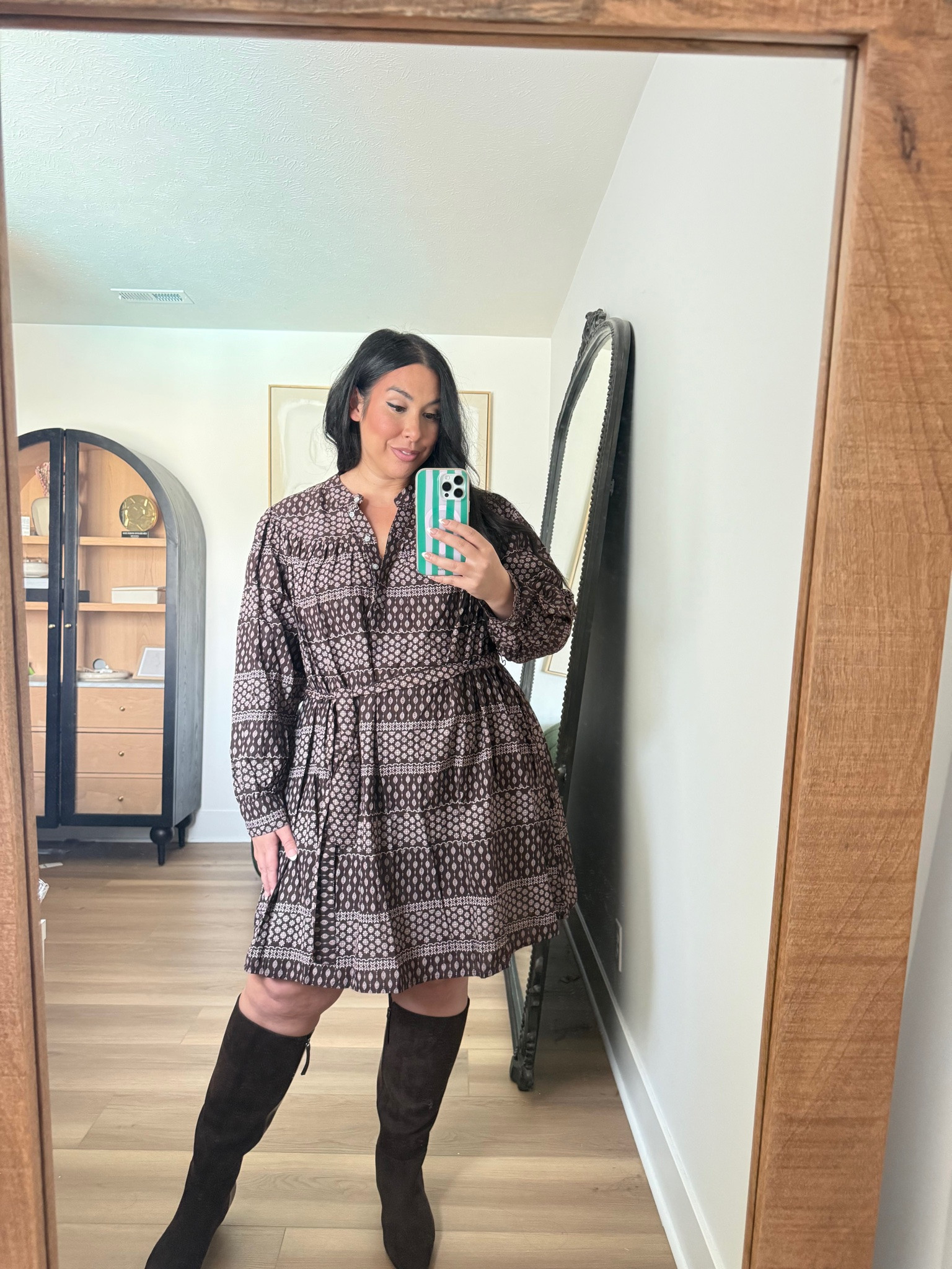 Not sure how to feel about this dress but I love that you can cinch the waistline! Wearing a XL! midsize, fall fashion, fall style, walmart skirt, plaid skirt, trending fall, affordable fashion, walmart fashion 

 #LTKSeasonal #LTKMidsize