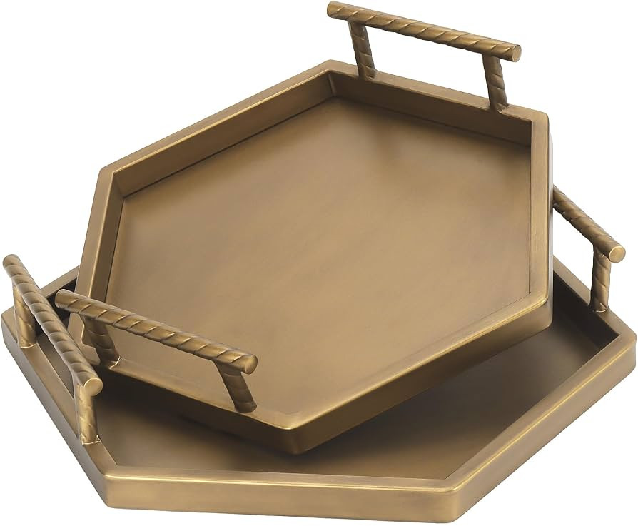Metal Serving Trays Set of 2,Hexagon Gold Decorative Trays | Amazon (US)
