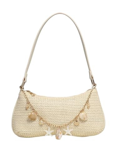 GORGLITTER Women's Boho Seashell Beaded Bag Woven Straw Bags Summer Clutch Purse | Amazon (US)