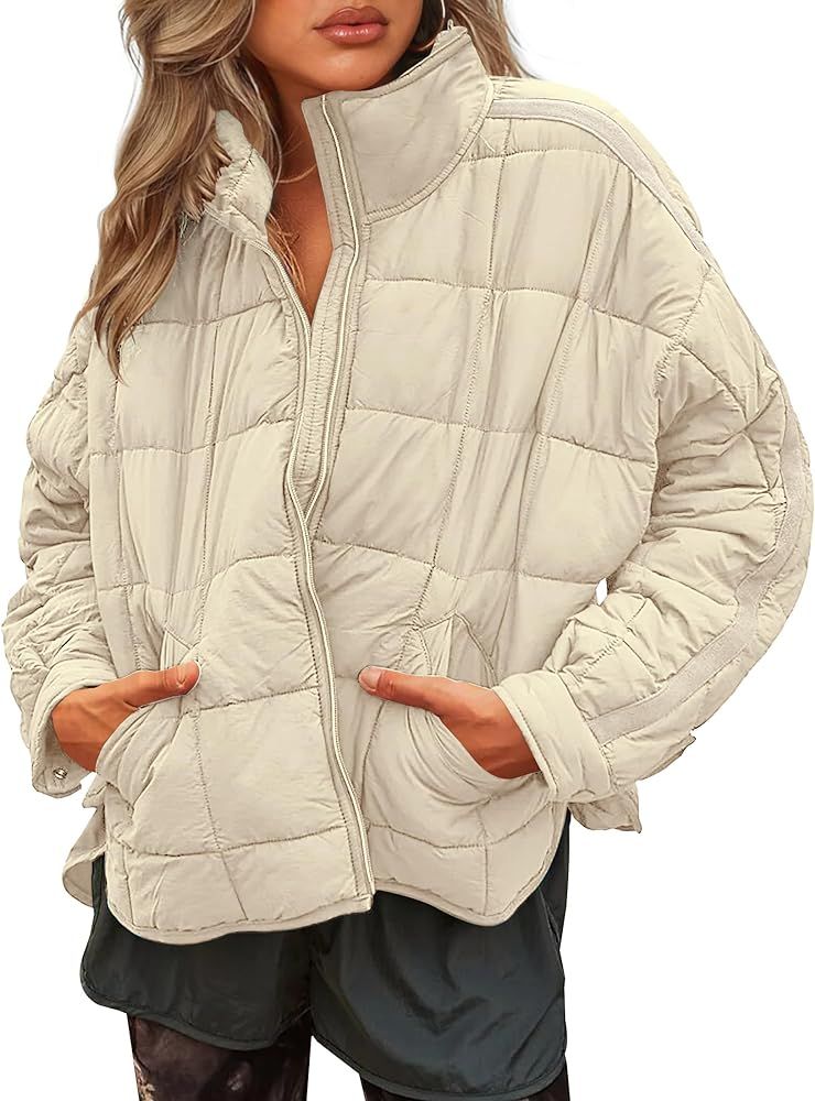 LEANI Women's Oversized Lightweight Puffer Jackets Long Sleeve Zipper Short Down Coat with Pocket... | Amazon (US)