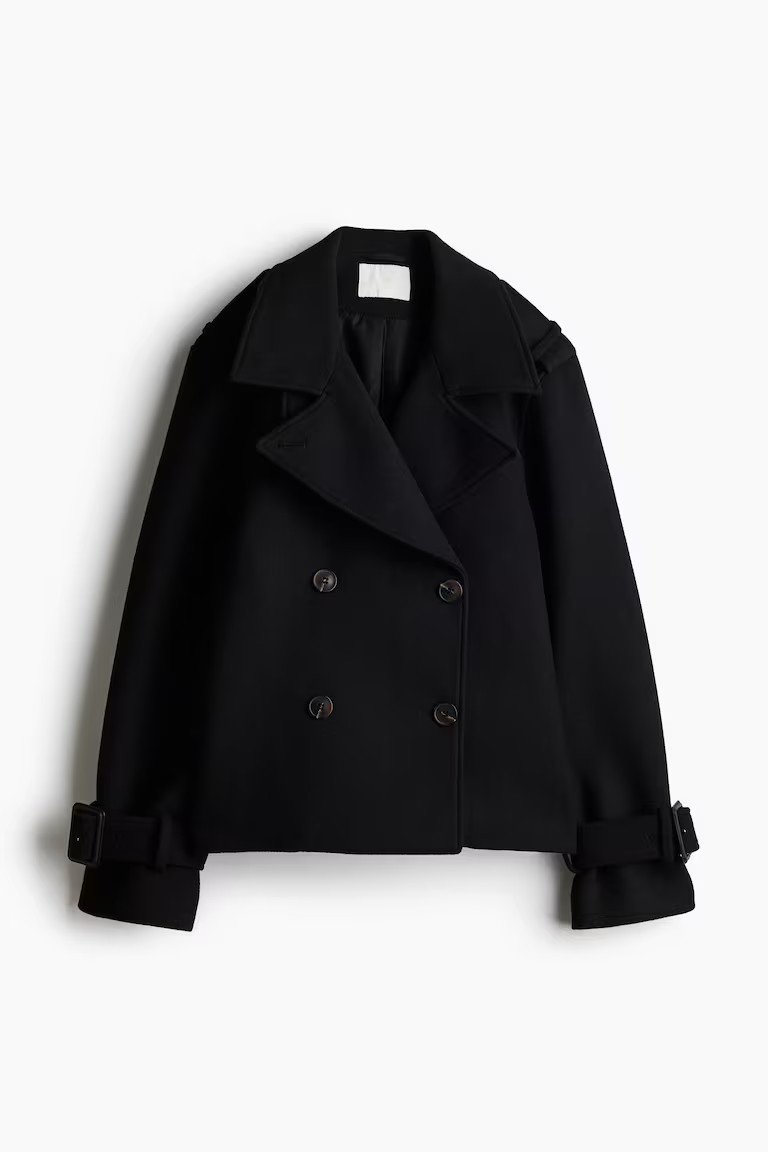 Short trench coat - Long sleeve - Short - Black - Ladies | H&M GB | H&M (UK, MY, IN, SG, PH, TW, HK)