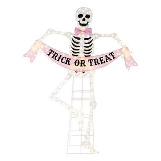 86.25 in. H Lighted Halloween 2D Pink Skeleton Plug in Outdoor Decor with 220 Warm White LED Lights | The Home Depot