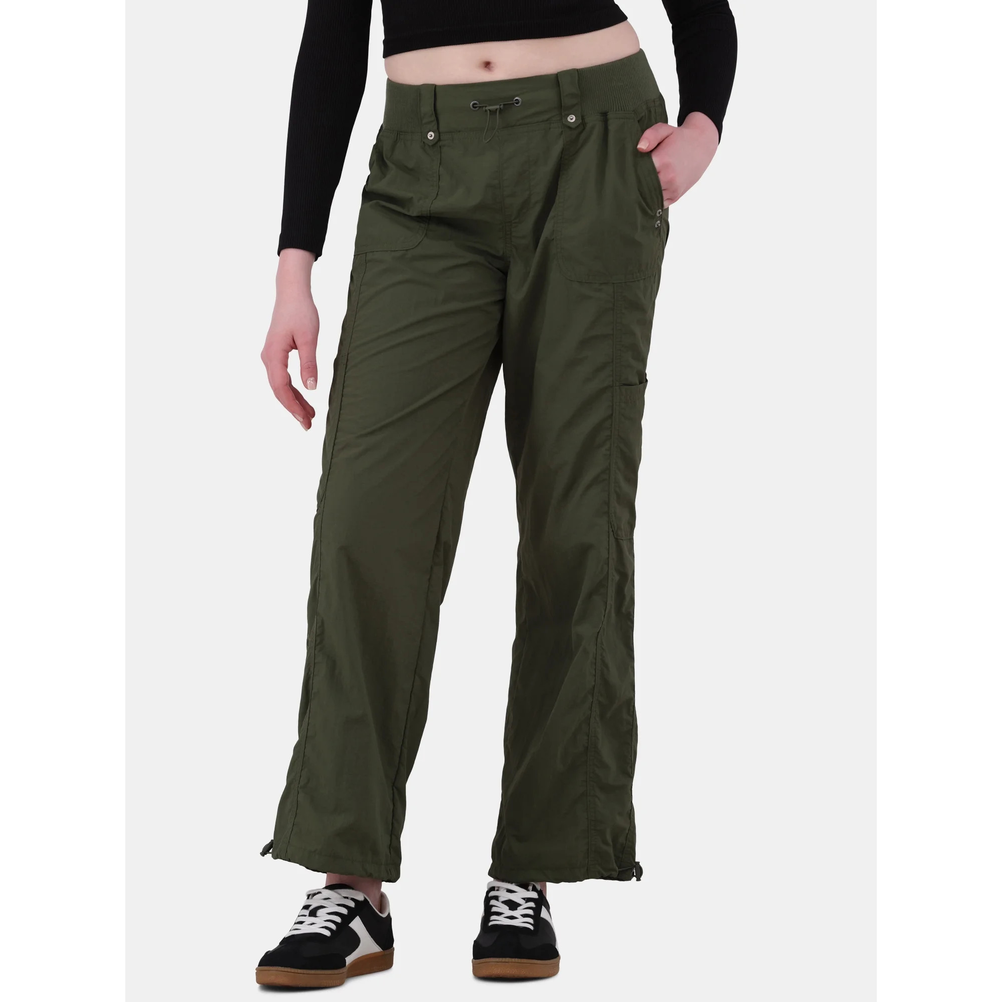 No Boundaries Rib-Waist Parachute Cargo Pants, 30” Inseam, Women's and Women's Plus | Walmart (US)