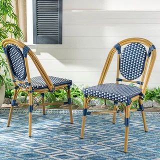 SAFAVIEH Lenda Outdoor Navy/White French Bistro Chairs (Set of 2) - 18.1"x23.6"x35" | Bed Bath & Beyond