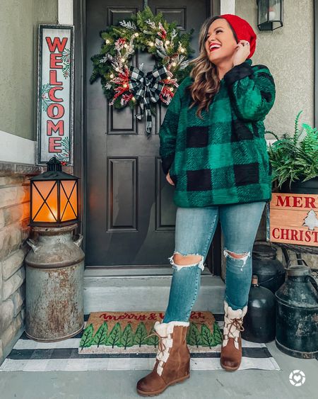 Midsize fashion- Amazon Fleece pullover wearing an xl 
Winter boots size up a 1/2 size in sorel boots all on sale 

#LTKcurves #LTKHoliday #LTKSeasonal