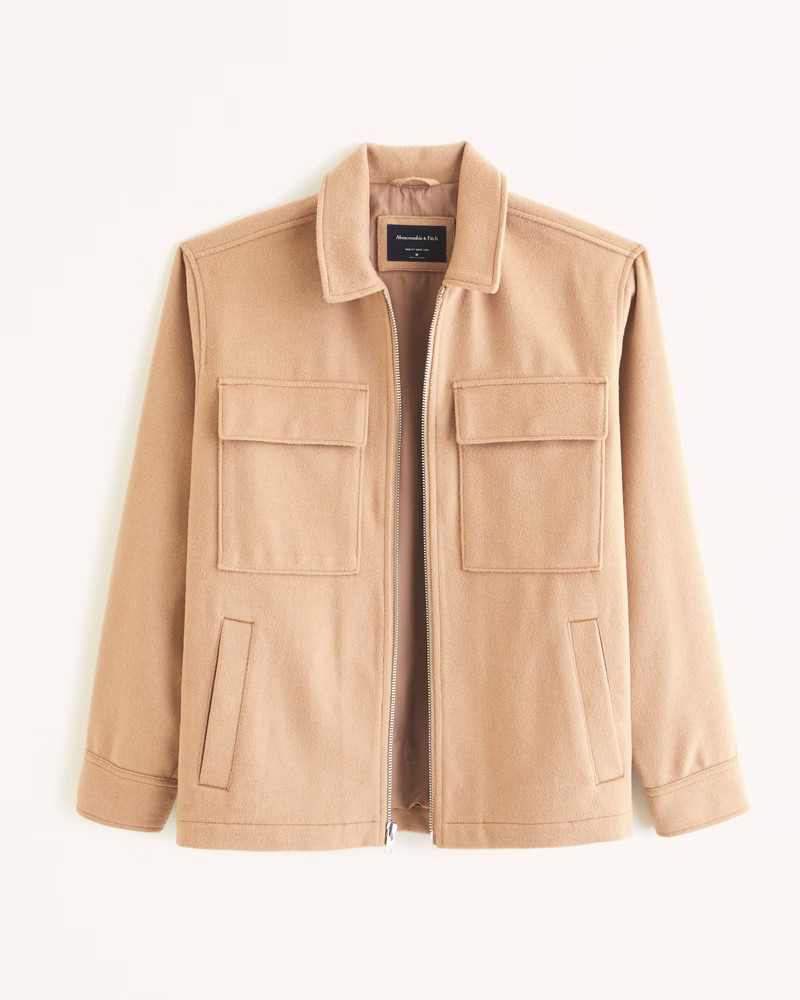 Wool-Blend Zip Shirt Jacket | Abercrombie & Fitch (US)