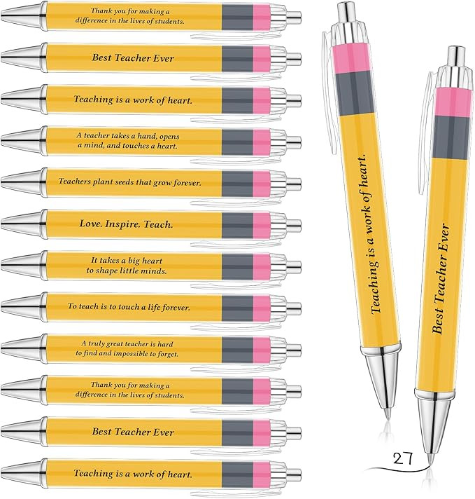 27 Pcs Teachers Pens Bulk Teacher Appreciation Gifts Inspirational Yellow Retractable Ballpoint P... | Amazon (US)