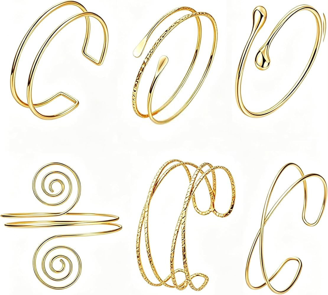 6 Pcs Gold Arm Cuff Jewelry for Women - Upper Arm Bracelet Set | Amazon (US)