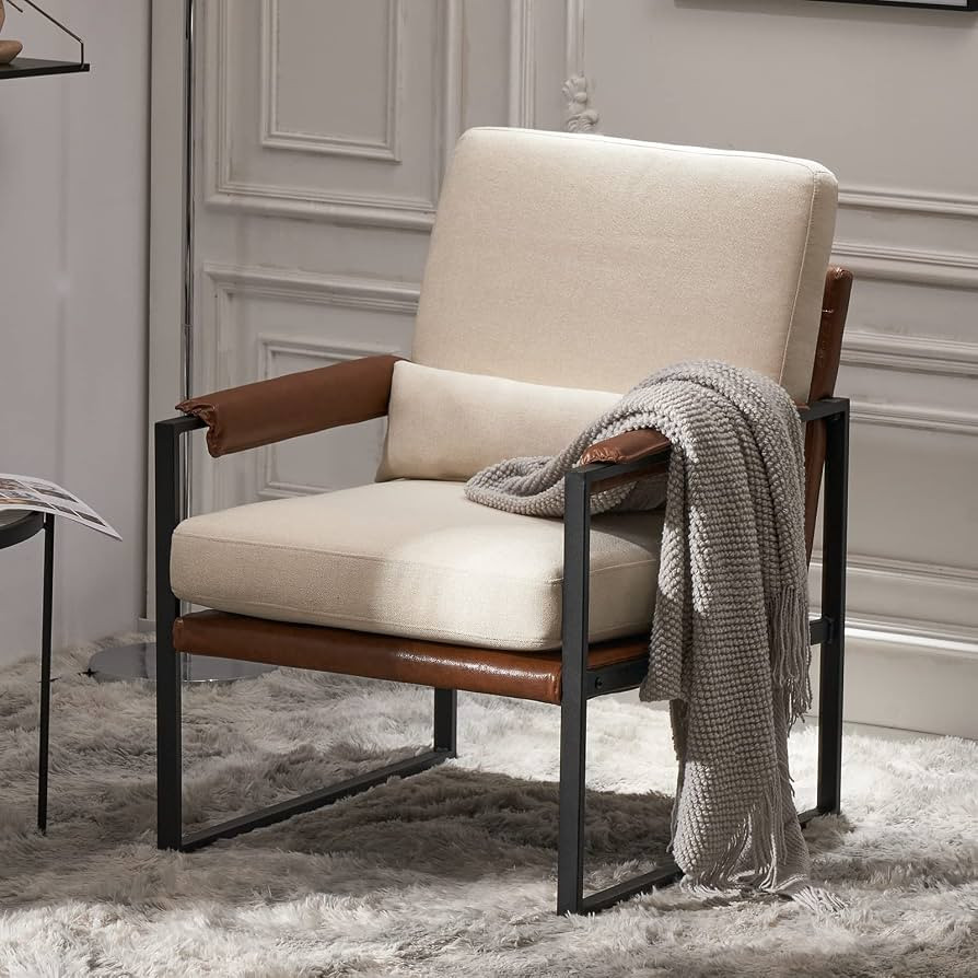 Karl home Mid-Century Accent Chair Linen Fabric Arm Chair with Metal Legs Thick Padded Sofa Chair... | Amazon (US)