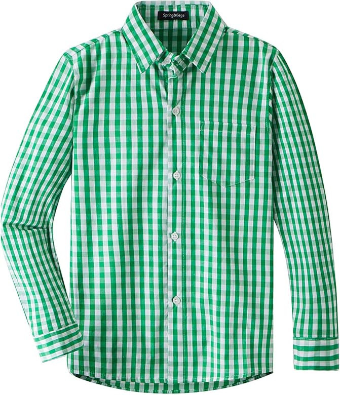 Spring&Gege Boys' Long Sleeve Plaid Poplin Button Down Shirt | Amazon (US)