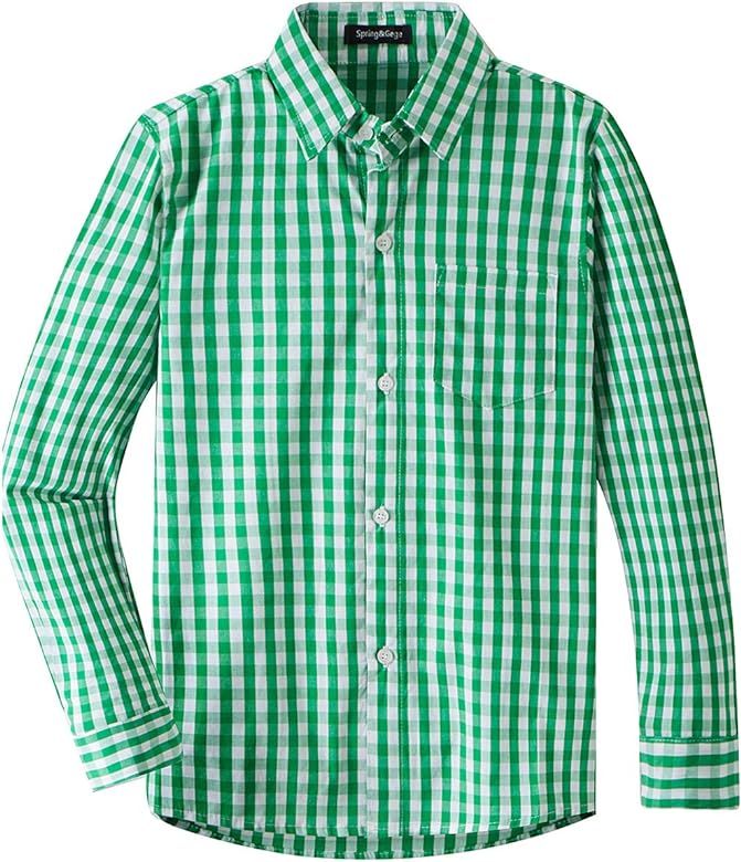 Spring&Gege Boys' Long Sleeve Plaid Poplin Button Down Shirt | Amazon (US)