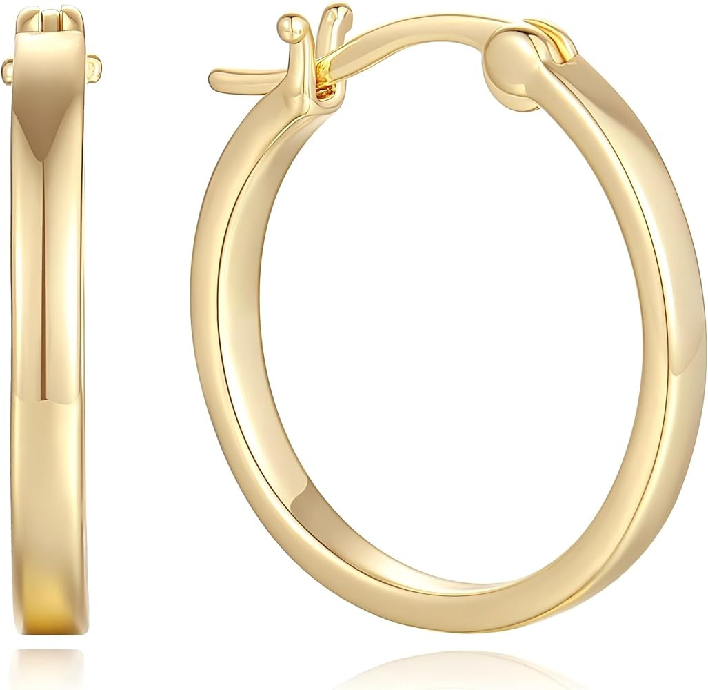 14K Gold Hoop Earrings for Women Gold Hoop Earrings for Women Lightweight Classic Square Tube Ear... | Amazon (US)