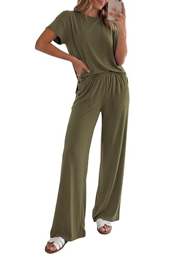 PRETTYGARDEN Women's Summer 2 Piece Matching Lounge Sets (Army Green,XXL) | Amazon (US)