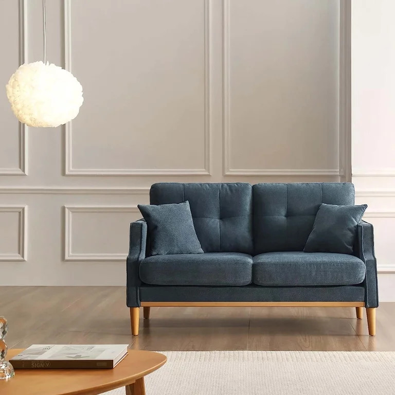 DEALTOPS Small Couch with 2 Pillows, 57'' Accent Loveseat Sofa, Comfy Blue Couch for Living Room,... | Walmart (US)