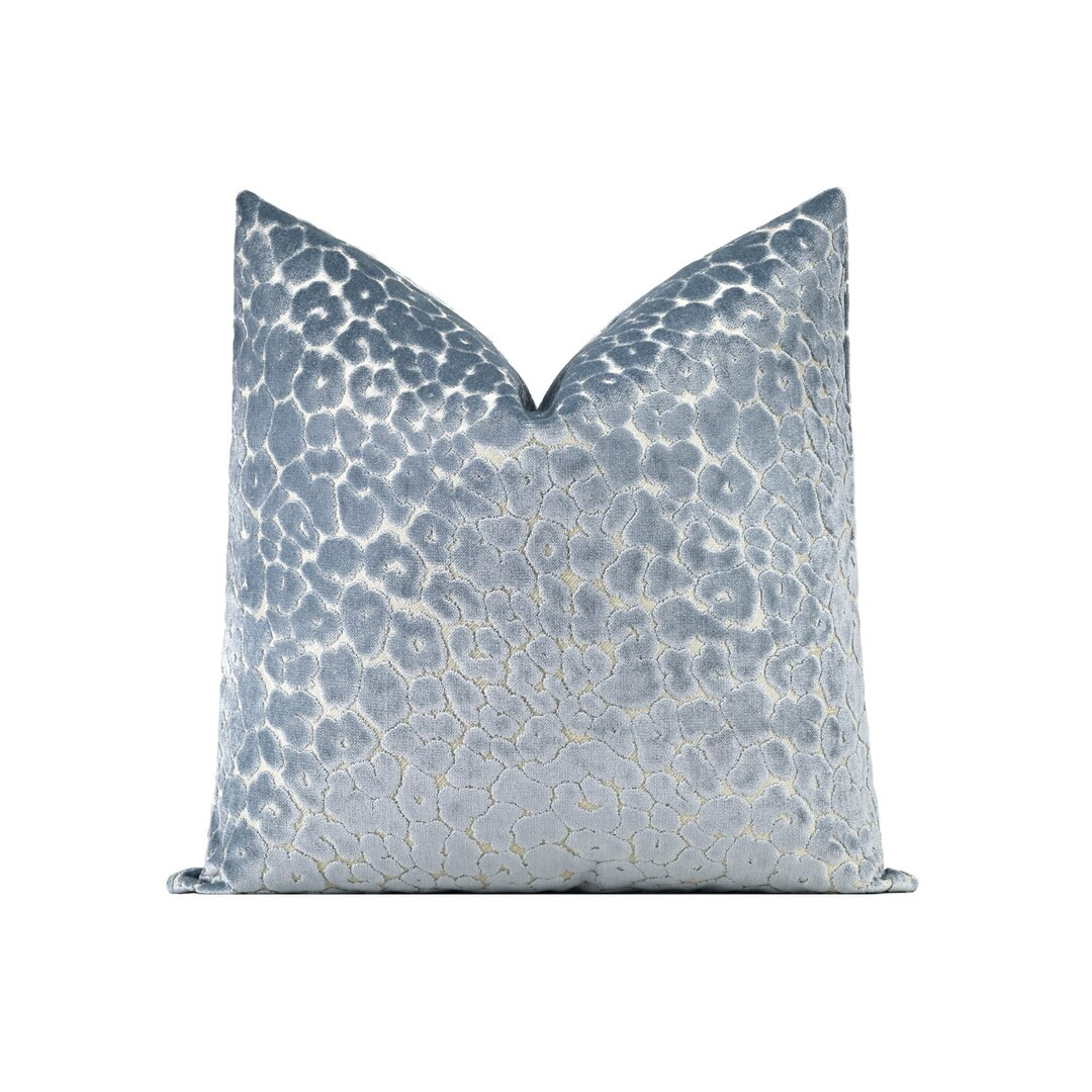 Leopard Cut Velvet Pillow Cover, Cerulean Blue Designer Velvet Throw Pillow Cover 18x18, 20x20, 2... | Etsy (US)