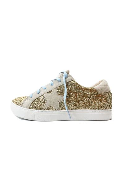 Star Gaze Glitter Sneakers - Gold with Blue Laces | Shop BURU