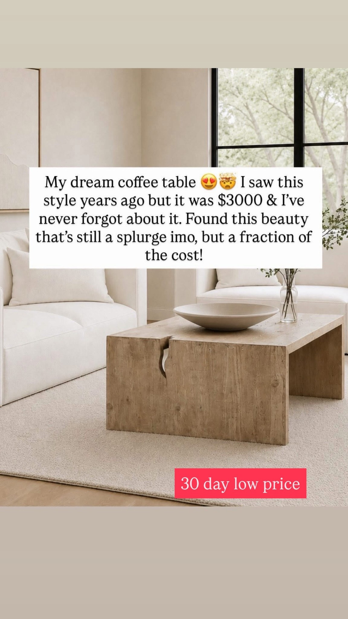 My dream coffee table🥹I saw this
style years ago but it was $3000 & I've never forgot about it. Found this beauty that's still a splurge imo, but a fraction of the cost!
