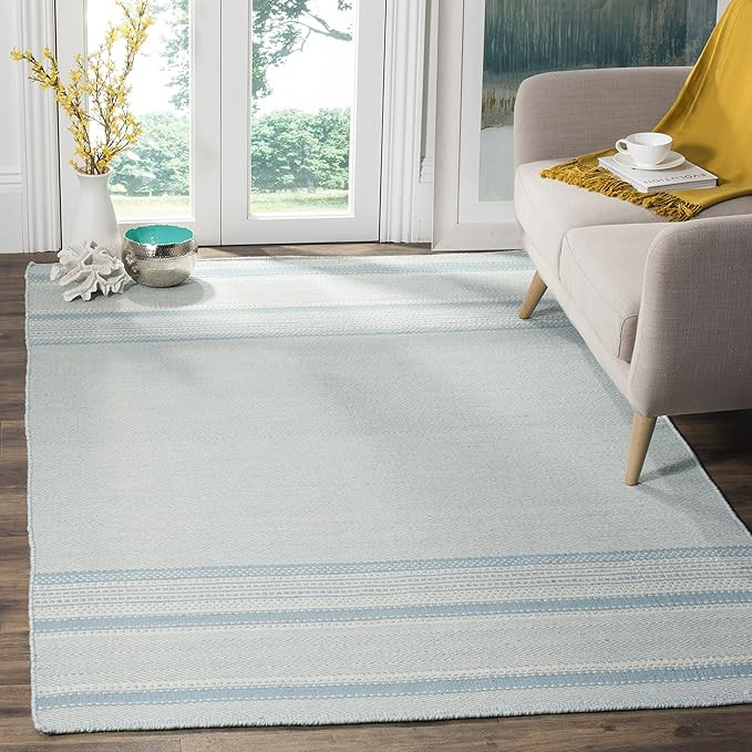 SAFAVIEH Area Rug 8x10 - Kilim Collection - Large - Light Blue & Ivory, Handmade Flat Weave Wool,... | Amazon (US)