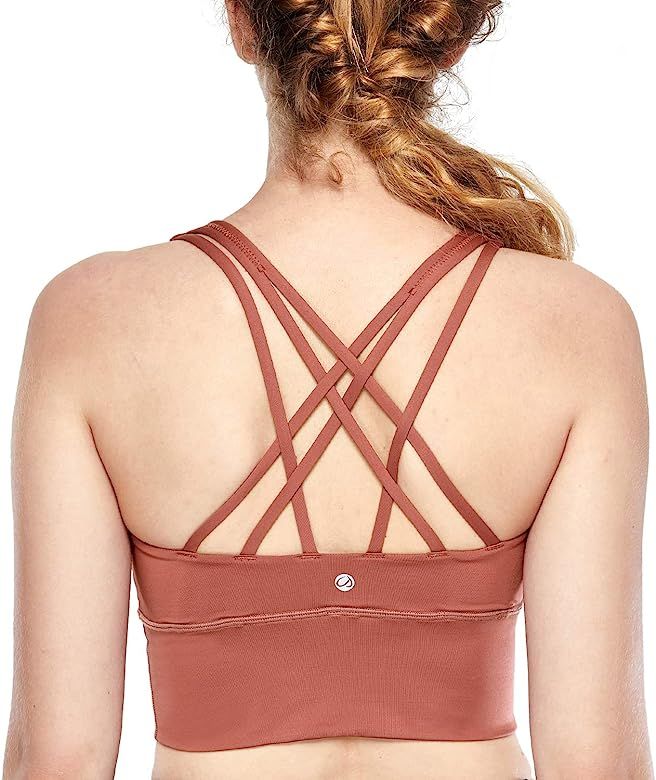 Strappy Sports Bras for Women Longline Wirefree Padded Medium Support Yoga Bra Top | Amazon (US)