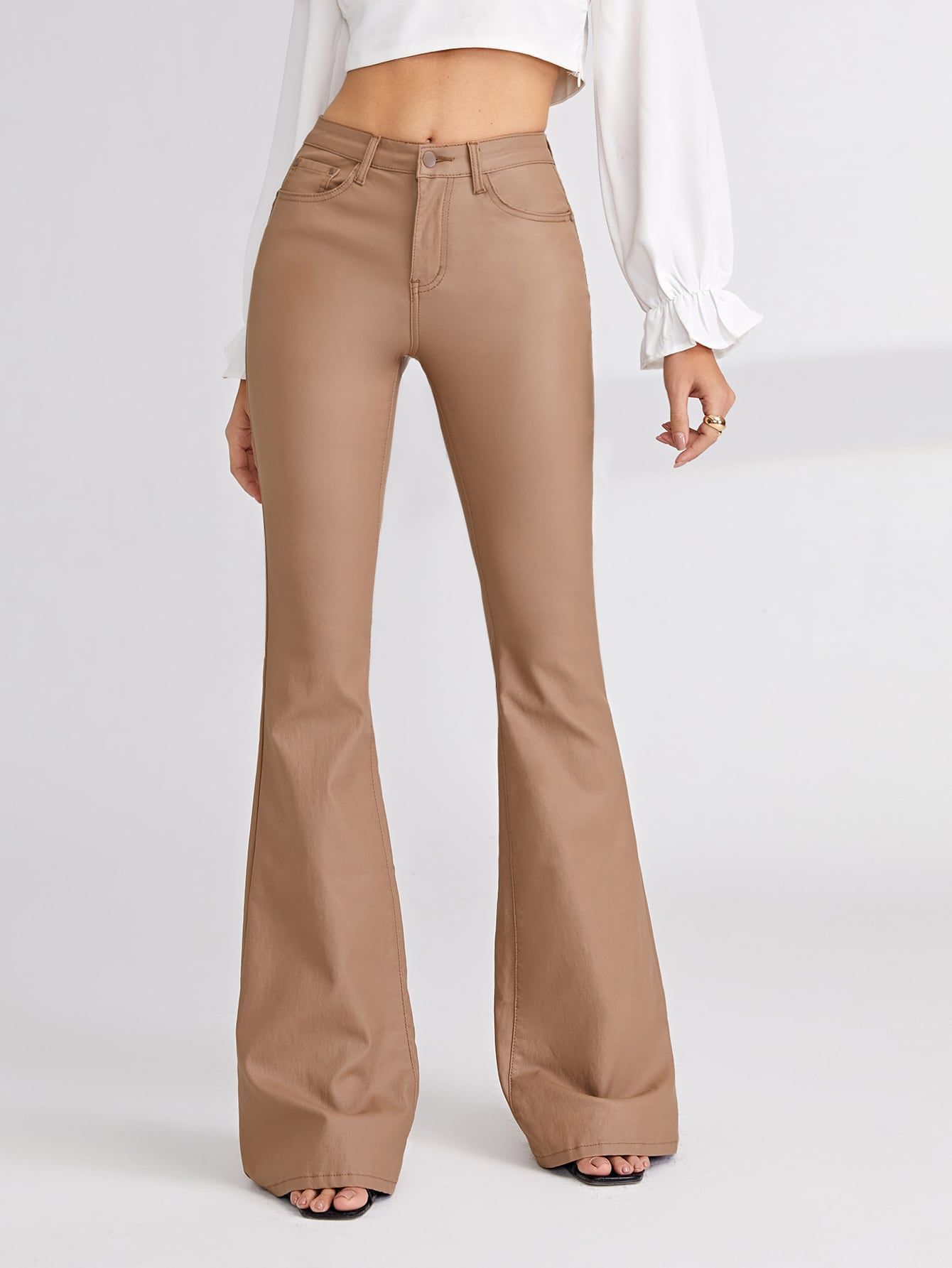 Solid Coated Flare Leg Jeans | SHEIN