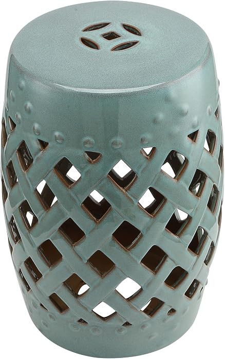 Outsunny 13" x 18" Ceramic Garden Stool with Woven Lattice Design & Glazed Strong Materials Decor... | Amazon (US)