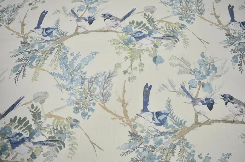 Emilia 524 Mediterranean Blue Watercolor Floral Birds Blues Greens Covington Drapery Fabric - Ets... | Etsy (Global)