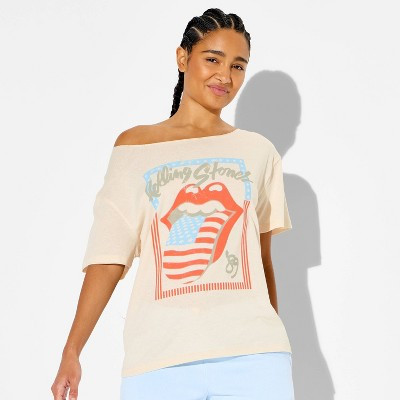 Women's Rolling Stones Americana Short Sleeve Graphic T-Shirt - Cream XXS | Target