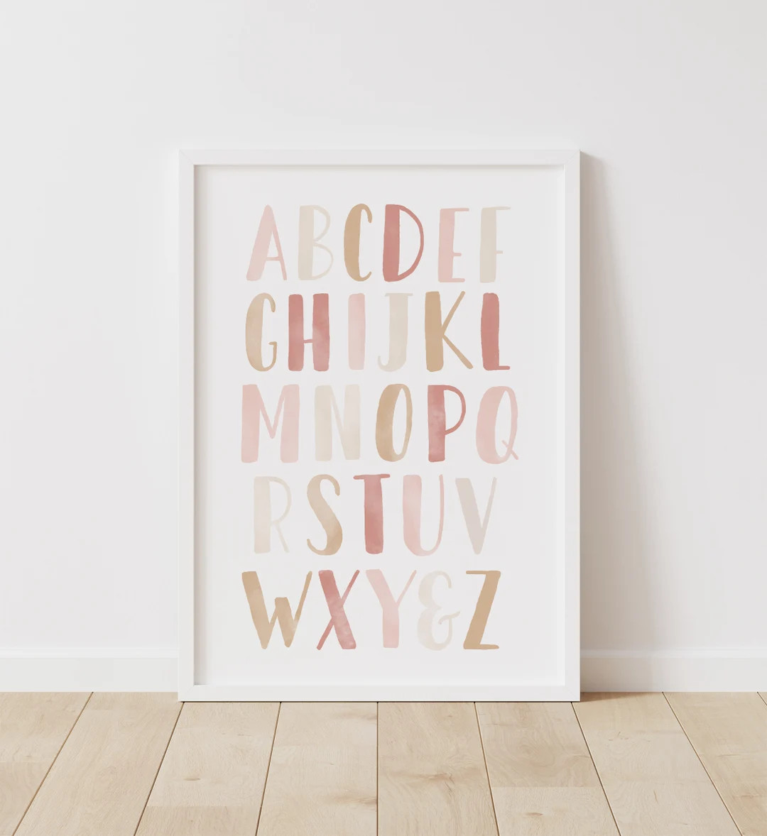 Neutral Alphabet Poster, Pink Alphabet Print, Printable Educational Wall Art, Nursery Decor, Girl... | Etsy (US)