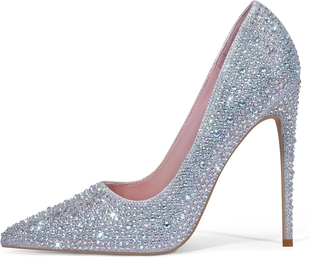 Elisabet Tang Women Pumps, Pointed Toe High Heel Glitter Rhinestone Heels Sparkly Prom Shoes Stil... | Amazon (US)